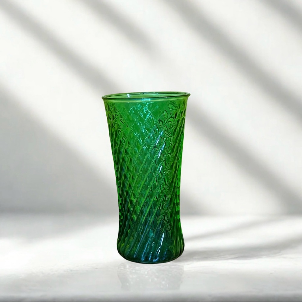 Vintage Emerald Green Diamond Pattern Vase 10.5” Tall